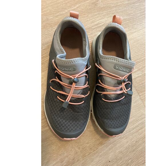 VIONIC LONDON WALKING SNEAKER WOMEN SZ 6 GRAY Bungee Lacing Mesh Upper - Picture 2 of 6